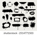 Set of Black Spray Paint Vector. Brush stroke, template splashes. Design black grunge with frame for text. Dirty artistic vector elements, ink brush strokes, boxes, lines, graffiti frames