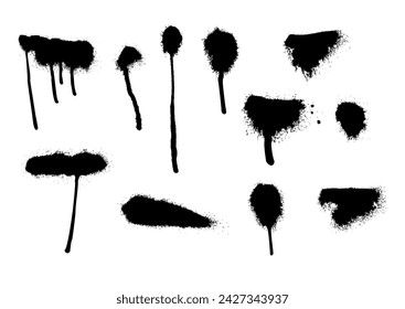 Set of black spray paint. Vector illustration.