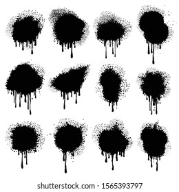 Set of Black Spray Splatter Blots isolated on white background. Vector illustration