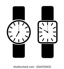 Set of black square and circle wristwatch vector set