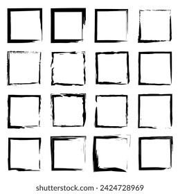 A set of black square frames on a white background
