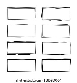 Set of black square grunge frames.  Vector illustration. 