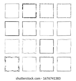 Set aus schwarzen quadratischen Grunge-Rahmen. Geometrische Sammlung leerer Grenzen. Vektorillustration.