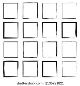 Set of black square grunge frames. Vector illustration.