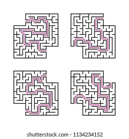A set of black square mazes for children. Simple flat vector illustration isolated on white background. With the answer. With a place for your images