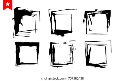 Set of black square stains, paint drops and ink splashes