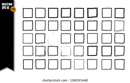 
Set of black squares with contour brushes, grunge frame. A collection of geometric squares of empty borders. Vector illustration