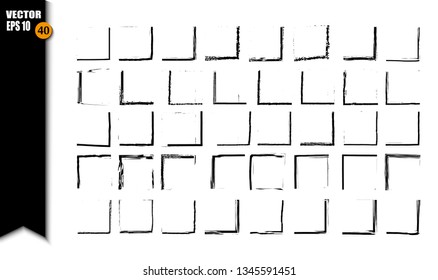 
Set of black squares with contour brushes, grunge frame. A collection of geometric squares of empty borders. Vector illustration
