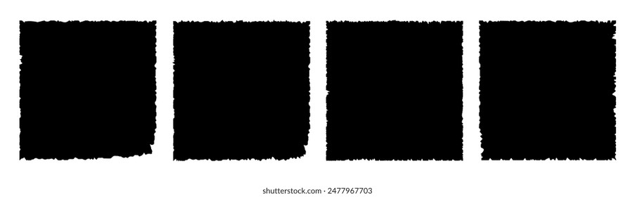 Set of black squares with rough edges. Silhouette of black cutting paper.