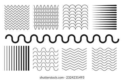 Set of black squares from wavy lines. Geometric abstract linear and square shapes