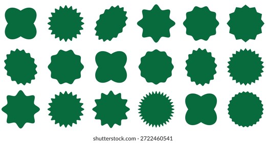 Set von schwarzen Stern Burst Form Tags zum Preis. Kreisaufkleber. Promo-Abzeichen mit gewellter Kante. Leere Verkauf Aufkleber Sammlung. Design-Elemente von Preis Aufkleber, Verkauf Aufkleber, Sternzeichen, Qualitätszeichen, Retro.