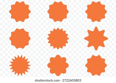 Conjunto de etiquetas de forma de explosión de estrella negra para el Precio. Etiqueta engomada del círculo. Insignias de promoción de borde ondulado. Colección de pegatinas de venta en blanco. Elementos de diseño de etiqueta engomada del Precio, etiqueta engomada de la venta, estallido estelar, marca de calidad, EPS retro