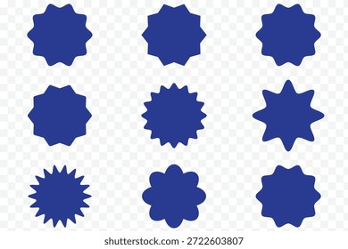 Conjunto de etiquetas de forma de explosión de estrella negra para el Precio. Etiqueta engomada del círculo. Insignias de promoción de borde ondulado. Colección de pegatinas de venta en blanco. Elementos de diseño de etiqueta engomada del Precio, etiqueta engomada de la venta, estallido estelar, marca de calidad, EPS retro