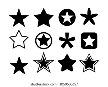 Set of black star icon logo. Vector illustration. Isolated on white background