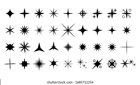 Set Black Star Icons Sparkles Vector Symbols 