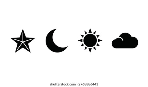 Set of black star moon sun cloud