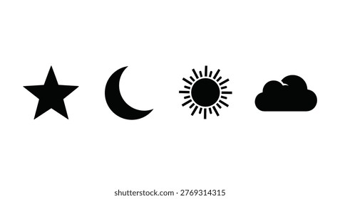 Set of black star moon sun cloud