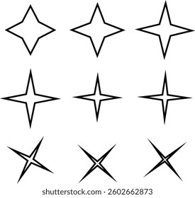 Set of Black Star Silhouette Vector Illustration Icons