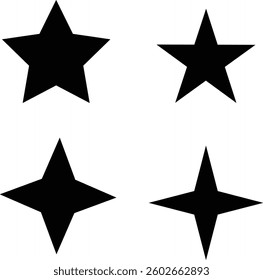 Set of Black Star Silhouette Vector Illustration Icons