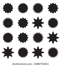 Set of black starburst. Starburst badges icon for graphic design elements, sale sticker, price tag, quality mark, text mark. Vector illustration on white background. EPS 10.
