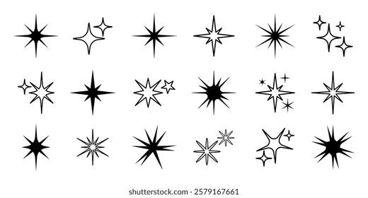 Set of black starburst icons. Various starburst designs in black. Starburst shapes for decoration. Black starburst collection for graphic design. Element vector set.