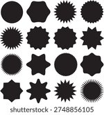 Set of black starburst and spiky shapes for sale signs and decorative elements