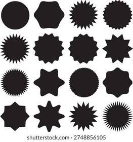 Set of black starburst and spiky shapes for sale signs and decorative elements