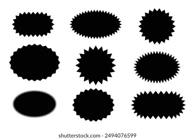 Set of black starburst  sticker, sale or discount sticker, sunburst badges icon. Special offer price tag. black starburst promotional badge set, shopping lab. 