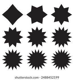 Set of Black starburst, sunburst badges. Design elements - best for sale sticker, price tag, quality mark. Flat vector illustration isolated on white background. eps 10