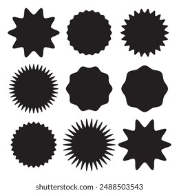 Set of black starburst. Sunburst badges. Design elements. Best for sale sticker, price tag, quality mark. Flat vector sunburst and starburst illustration isolated on white background.