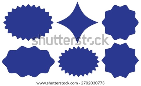 Set Black Starburst sunburst shape, Set Blank price, sale, discount stickers, Circle sticker set, Star burst shape tags for price, Flat vintage labels.