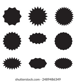 Set of black starburst. Vector. EPS 10.