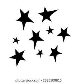 Set of black stars icon. Design elements, clip arts on the theme of night sky, UFO, space. Flat vector illustration