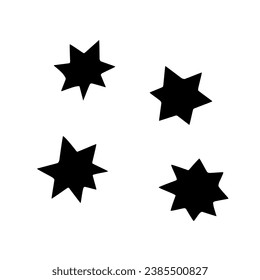 Set of black stars icon. Design elements, clip arts on the theme of night sky, UFO, space. Flat vector illustration