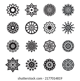 Set Black Stars. Vector outline Illustration. Geometric Rosetas