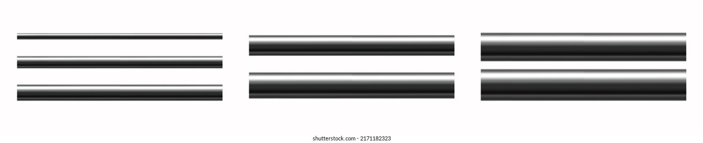 A set of black steel pipes of various diameters.  Realistic vector illustration isolated on transparent background. 