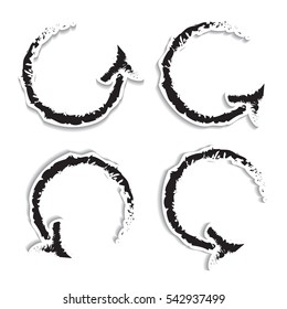 Set of black stickers arrows with shadows
