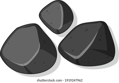 Set of black stones isolated on white background illustration