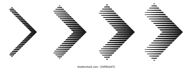 Set of black striped arrows. Vector illustration. Abstract arrows isolated. Arrow icon