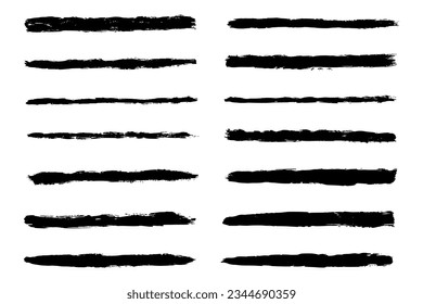 Set of black striped brush strokes. Ink stripes isolated on white background. Lines design elements. Vector illustration, eps 10.