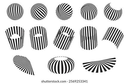 Set of black striped geometric shape icons
