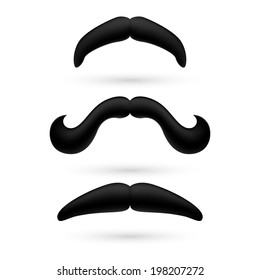 A set of black stylish moustache on white.