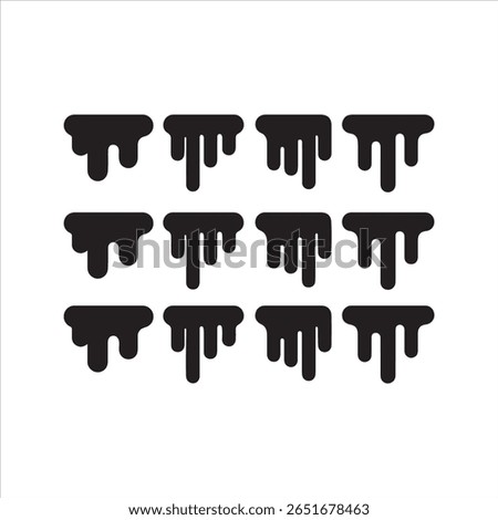 A set of black, stylized slime drips arranged in rows on a clean white backdrop.