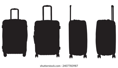 Set, black suitcase silhouette, white background