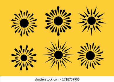 Set of black sun icon symbols isolated