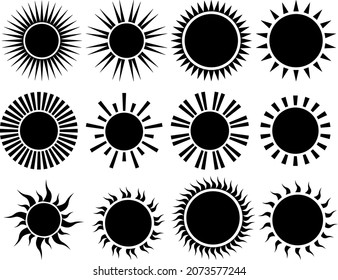 conjunto de imágenes de sol negro , ilustración de sombra por diseño vectorial
