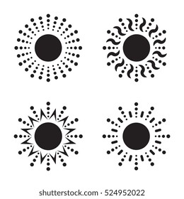 Set of black sun vector icon. Star pictograph collection isolated on white.