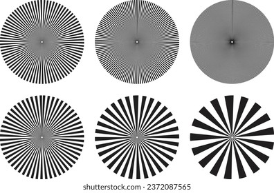 set of black sunburst, comic beam, sun rays radial circle pattern background.