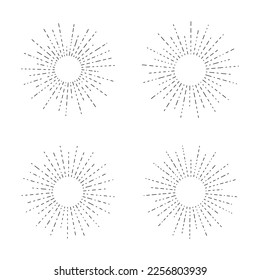 Set of black sunburst, sun rays, sunbeams design element vector illustration on white background.