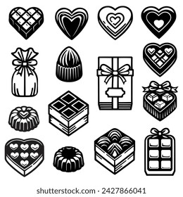 Set of black sweets - birthday, March 8, Valentine's Day. Vector illustration